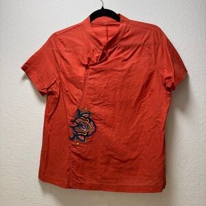 Women’s Red Embroidered Mandrin Blouse